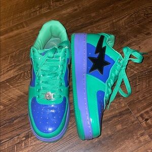 Bape Green and Purple Sneakers High-Top Athletic Style